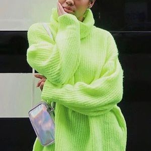 Neon Lime/Yellow Turtleneck Drop Shoulder Sweater